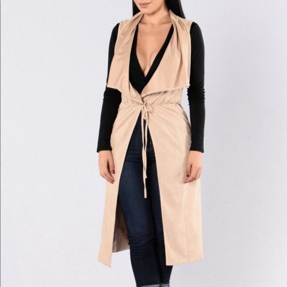Fashion Nova Jackets & Blazers - Fashion Nova Tan Faux Suede Sleeveless Duster